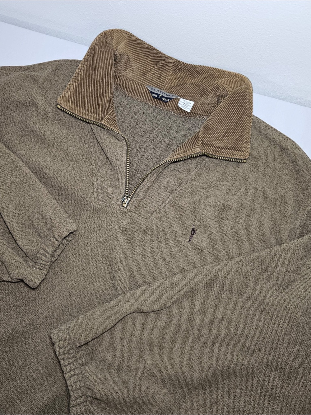 Eagles Ridge Quarter Zip Pullover Brown Corduroy Collar Preowned Read